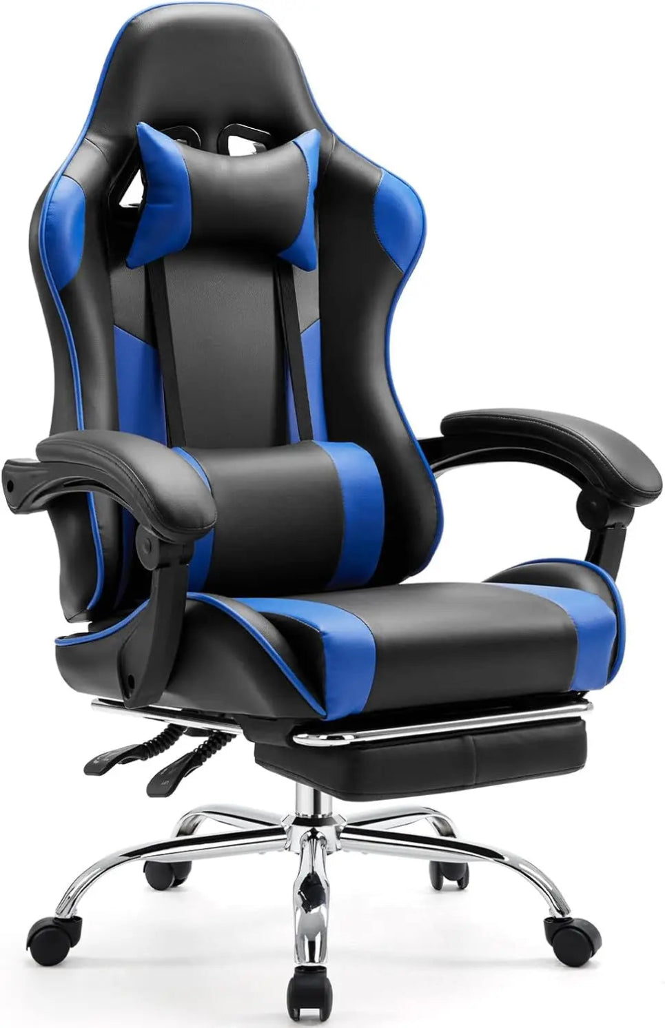 Blue Ergonomic Gaming Chair with Footrest & Adjustable Headrest – Supports 275 lbs