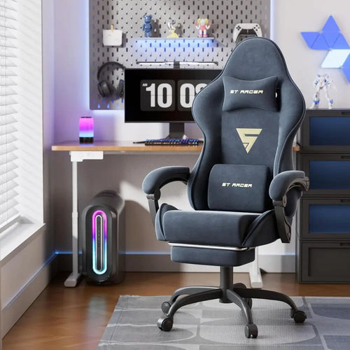 Gray Massage Gaming Chair with Lumbar Cushion & Removable Headrest – Supports 275 lbs